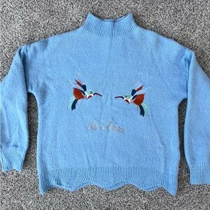 Code X Mode Light Blue High Neck Birds Embroidery Full Sleeve Scallop Sweater S